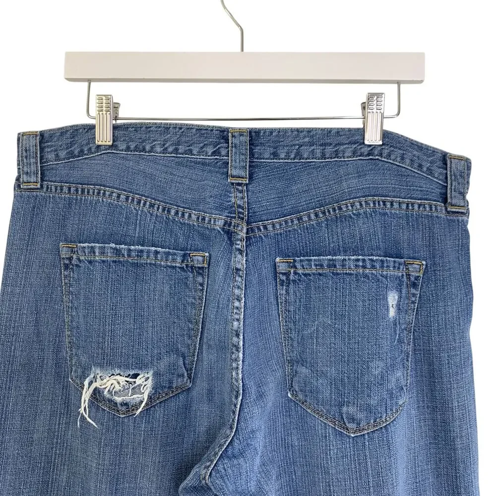 JCREW Vintage Slim Jeans Size 32X33 Destroyed Holes 100% Cotton Blue Paint Denim